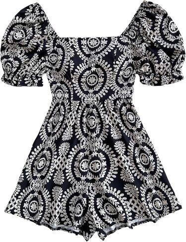 Floerns Women's Boho Floral Print Puff Sleeve Jumpsuit Summer Short Rompers in Saudi Arabia