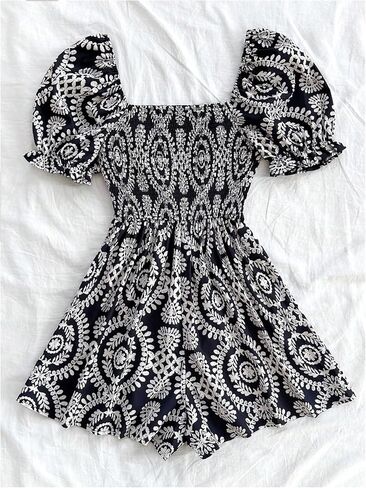 Floerns Women's Boho Floral Print Puff Sleeve Jumpsuit Summer Short Rompers in Saudi Arabia