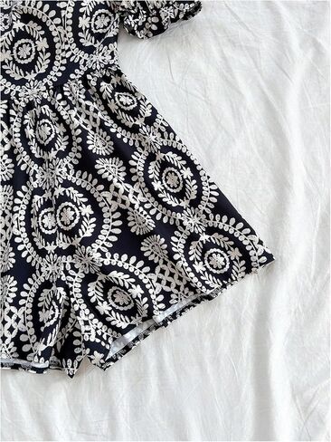 Floerns Women's Boho Floral Print Puff Sleeve Jumpsuit Summer Short Rompers in Saudi Arabia