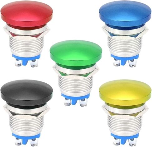 16mm 19mm 22mm Mushroom Type Colour Metal Push Button Switch Waterproof Self-Reset/Momentary Screw(Red,19MM_Welding PIN) in Saudi Arabia