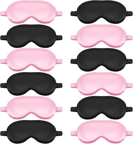 12 Pcs Silk Sleep Masks Soft Satin Eye Masks with Adjustable Elastic Strap for Sleeping Comfortable Blindfold Eyeshade for Men Women Nap Night Travel Gifts (Black, Dark Green, Navy Blue) in Saudi Arabia