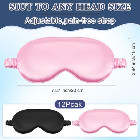 12 Pcs Silk Sleep Masks Soft Satin Eye Masks with Adjustable Elastic Strap for Sleeping Comfortable Blindfold Eyeshade for Men Women Nap Night Travel Gifts (Black, Dark Green, Navy Blue) in Saudi Arabia