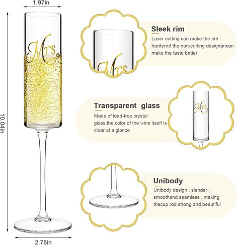 Mr and Mrs Wedding Champagne Flutes with Long Stem,Bride and Groom Toasting Glass Set of 2, Bridal Shower Gift Unique for Wedding, Anniversary, Wifey Gifts, Engagement Gifts for Couples in Saudi Arabia