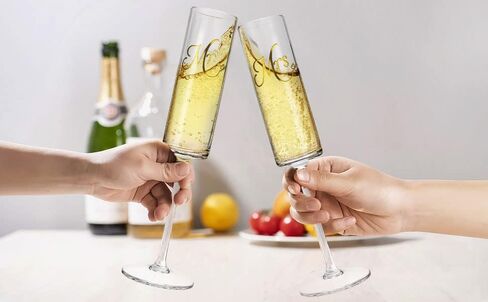 Mr and Mrs Wedding Champagne Flutes with Long Stem,Bride and Groom Toasting Glass Set of 2, Bridal Shower Gift Unique for Wedding, Anniversary, Wifey Gifts, Engagement Gifts for Couples in Saudi Arabia