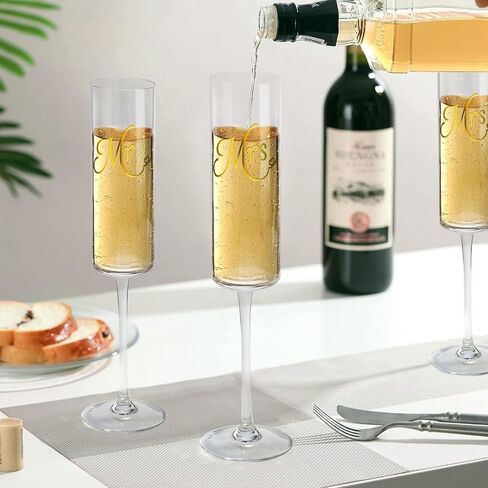 Mr and Mrs Wedding Champagne Flutes with Long Stem,Bride and Groom Toasting Glass Set of 2, Bridal Shower Gift Unique for Wedding, Anniversary, Wifey Gifts, Engagement Gifts for Couples in Saudi Arabia