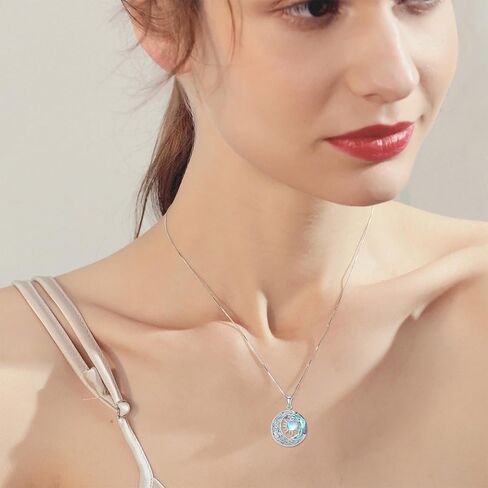 Sun Moon Necklace for Women 925 Sterling Silver Crescent Moon with Crystal Moonstone/Amber Sun Pendant Sun and Moon Jewelry for Women Girls in Saudi Arabia
