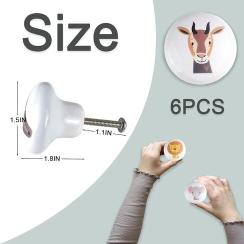 6PCS 1.5" Nursery Safari Animals Ceramics Drawer Handle Pulls Cute Decor Dresser Knobs Children's Cabinet Knob in Kuwait