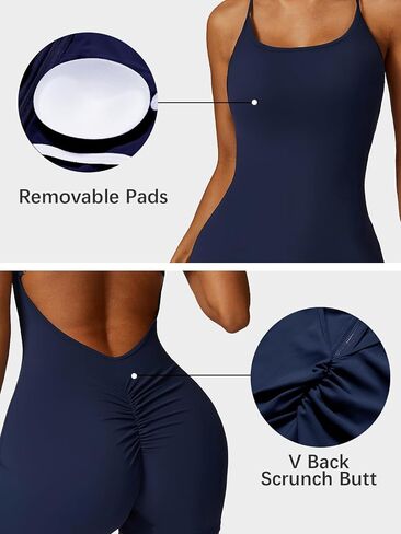 ECUPPER Backless Workout Jumpsuits for Women Sleeveless Romper One Piece Bodysuit Tummy Control Scrunch Shorts Yoga Unitard in Kuwait