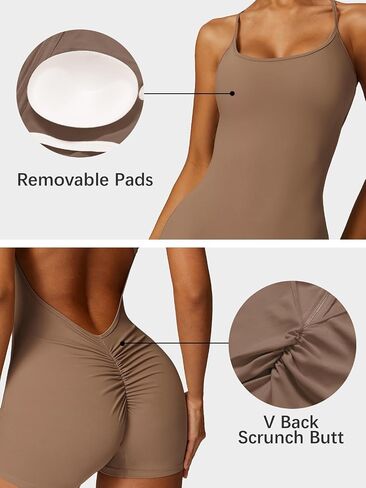ECUPPER Backless Workout Jumpsuits for Women Sleeveless Romper One Piece Bodysuit Tummy Control Scrunch Shorts Yoga Unitard in Kuwait