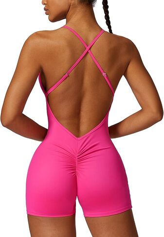 ECUPPER Backless Workout Jumpsuits for Women Sleeveless Romper One Piece Bodysuit Tummy Control Scrunch Shorts Yoga Unitard in Kuwait