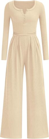 PRETTYGARDEN Jumpsuits for Women Dressy Casual 2025 Fall One Piece Outfits Long Sleeve Crew Neck Wide Leg Pants Rompers in Saudi Arabia