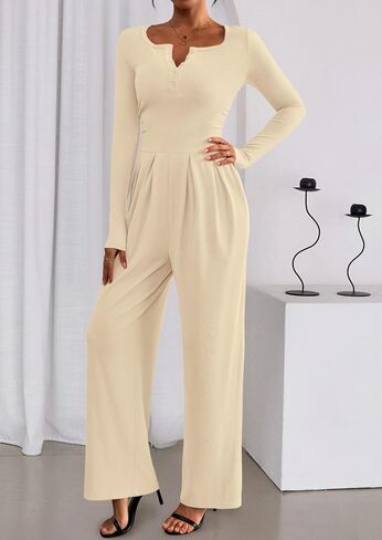 PRETTYGARDEN Jumpsuits for Women Dressy Casual 2025 Fall One Piece Outfits Long Sleeve Crew Neck Wide Leg Pants Rompers in Saudi Arabia