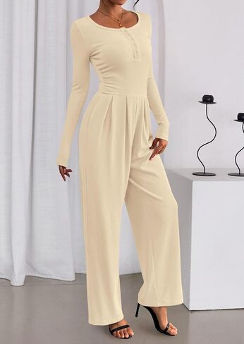 PRETTYGARDEN Jumpsuits for Women Dressy Casual 2025 Fall One Piece Outfits Long Sleeve Crew Neck Wide Leg Pants Rompers in Saudi Arabia