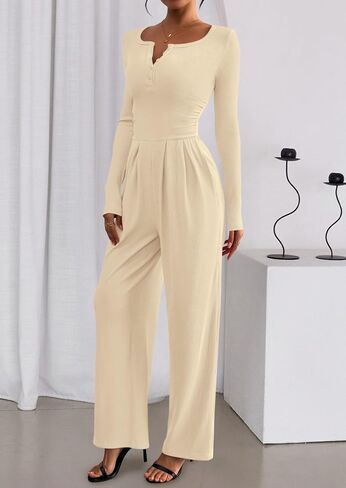 PRETTYGARDEN Jumpsuits for Women Dressy Casual 2025 Fall One Piece Outfits Long Sleeve Crew Neck Wide Leg Pants Rompers in Saudi Arabia