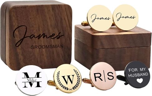 Personalized cufflinks for Men Custom Engraved Cufflinks for Groom Wedding Cufflinks for Groomsman Initials Cufflinks for Men Groom Cufflinks from Bride Silver Gold Rose Gold Black in Saudi Arabia