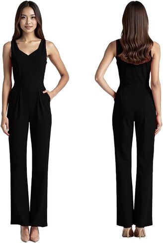 DeftSharp 2025 Women's Sexy Cocktail Party Clubwear Casual Working Rompers Club Back Zip Belt Long Jumpsuit in Kuwait