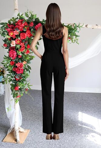 DeftSharp 2025 Women's Sexy Cocktail Party Clubwear Casual Working Rompers Club Back Zip Belt Long Jumpsuit in Kuwait