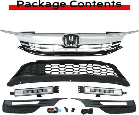 KARPAL Front Bumper Grille Upper and Lower Grill Kit with LED Fog Lamp Fit for 2016 2017 Honda Accord Sedan in Saudi Arabia