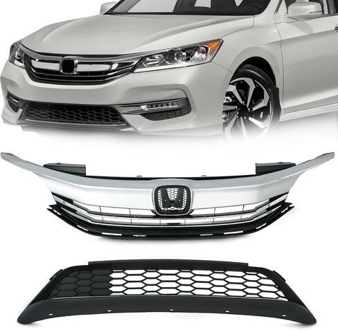 KARPAL Front Bumper Grille Upper and Lower Grill Kit with LED Fog Lamp Fit for 2016 2017 Honda Accord Sedan in Saudi Arabia