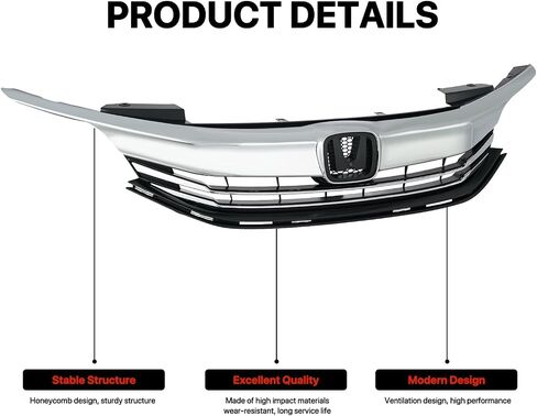 KARPAL Front Bumper Grille Upper and Lower Grill Kit with LED Fog Lamp Fit for 2016 2017 Honda Accord Sedan in Saudi Arabia