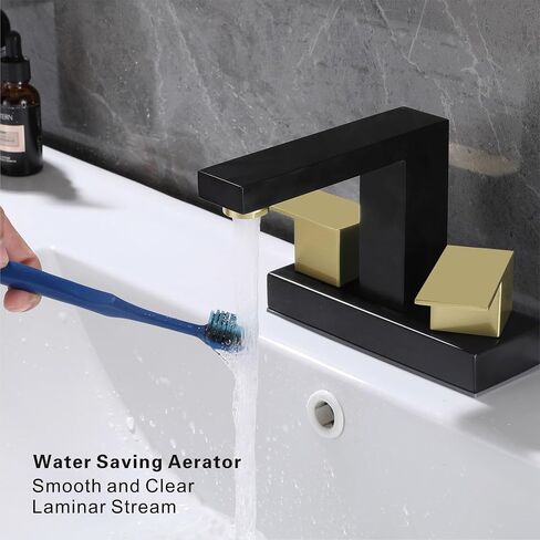 Black and Gold Bathroom Faucet, 4-Inch Centerset Bathroom Faucet for Sink 3-Hole, Modern 2-Handle Vanity Faucet with Drain & Supply Lines in Saudi Arabia