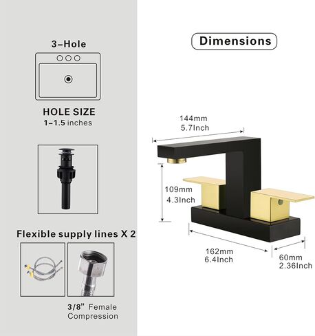 Black and Gold Bathroom Faucet, 4-Inch Centerset Bathroom Faucet for Sink 3-Hole, Modern 2-Handle Vanity Faucet with Drain & Supply Lines in Saudi Arabia