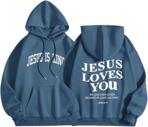 Christian Jesus Loves You Hoodies Women Religious Faith God Jesus Is King Sweatshirts Bible Verse Inspirational Tops in Saudi Arabia