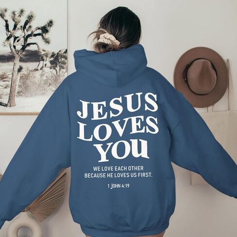 Christian Jesus Loves You Hoodies Women Religious Faith God Jesus Is King Sweatshirts Bible Verse Inspirational Tops in Saudi Arabia