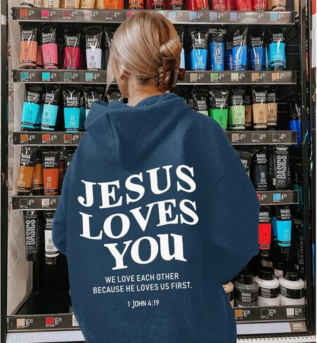 Christian Jesus Loves You Hoodies Women Religious Faith God Jesus Is King Sweatshirts Bible Verse Inspirational Tops in Saudi Arabia