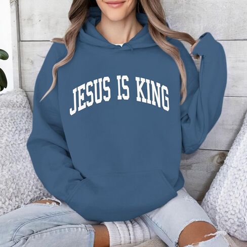 Christian Jesus Loves You Hoodies Women Religious Faith God Jesus Is King Sweatshirts Bible Verse Inspirational Tops in Saudi Arabia