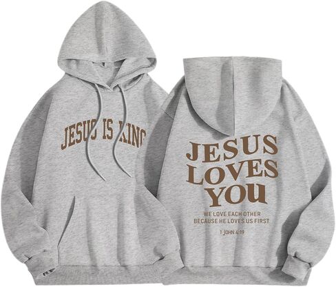 Christian Jesus Loves You Hoodies Women Religious Faith God Jesus Is King Sweatshirts Bible Verse Inspirational Tops in Saudi Arabia