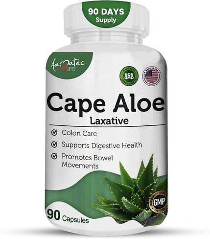 Cape Aloe Natural Laxative Supplement- Constipation Relief- Regulate Bowel - All-Natural Herbal Detox- Weight Management Supplement- Digestion Help Dietary Supplement- 90 Caps- Non-GMO in Saudi Arabia