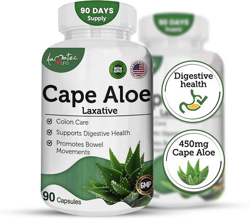 Cape Aloe Natural Laxative Supplement- Constipation Relief- Regulate Bowel - All-Natural Herbal Detox- Weight Management Supplement- Digestion Help Dietary Supplement- 90 Caps- Non-GMO in Saudi Arabia
