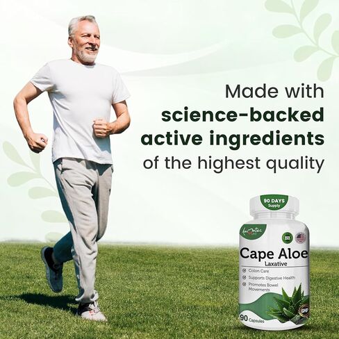 Cape Aloe Natural Laxative Supplement- Constipation Relief- Regulate Bowel - All-Natural Herbal Detox- Weight Management Supplement- Digestion Help Dietary Supplement- 90 Caps- Non-GMO in Saudi Arabia