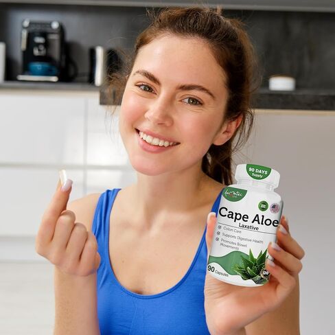 Cape Aloe Natural Laxative Supplement- Constipation Relief- Regulate Bowel - All-Natural Herbal Detox- Weight Management Supplement- Digestion Help Dietary Supplement- 90 Caps- Non-GMO in Saudi Arabia