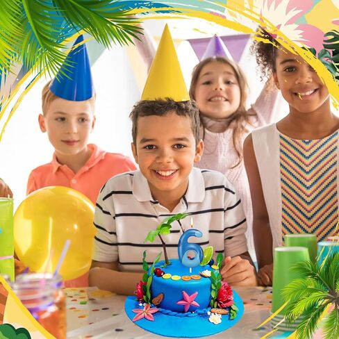 MTLEE Blue Hawaiian Cartoon Candle Birthday Cake Cupcake Topper for Birthday Decorations Hawaii Party Supplies(Blue,8) in Kuwait
