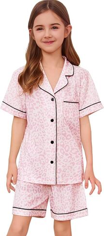 SWOMOG Unisex Girls Boys Modal Pajamas Set Button-Down PJs Short Sleeve Sleepwear Two-Piece Lounge Sets in Kuwait