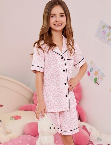 SWOMOG Unisex Girls Boys Modal Pajamas Set Button-Down PJs Short Sleeve Sleepwear Two-Piece Lounge Sets in Kuwait