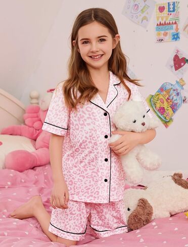SWOMOG Unisex Girls Boys Modal Pajamas Set Button-Down PJs Short Sleeve Sleepwear Two-Piece Lounge Sets in Kuwait