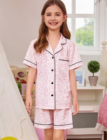 SWOMOG Unisex Girls Boys Modal Pajamas Set Button-Down PJs Short Sleeve Sleepwear Two-Piece Lounge Sets in Kuwait