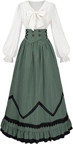 NSPSTT Victorian Dress for Women Renaissance Costume Medieval Outfit Maxi Skirts Blouse 2 pcs Set in Saudi Arabia
