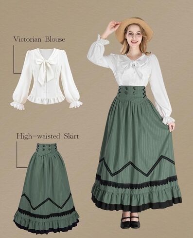 NSPSTT Victorian Dress for Women Renaissance Costume Medieval Outfit Maxi Skirts Blouse 2 pcs Set in Saudi Arabia