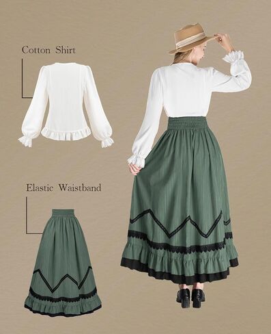 NSPSTT Victorian Dress for Women Renaissance Costume Medieval Outfit Maxi Skirts Blouse 2 pcs Set in Saudi Arabia