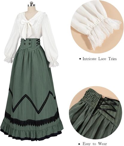 NSPSTT Victorian Dress for Women Renaissance Costume Medieval Outfit Maxi Skirts Blouse 2 pcs Set in Saudi Arabia