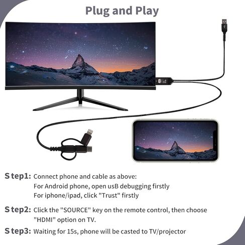 الإضاءة إلى كابل HDMI محول HDMI للهاتف التلفزيون إلى محول التلفزيون 2k 60 هرتز 1080P محول AV الرقمي 3 في 1 موصل شاشة المزامنة كابل HDMI متوافق مع الإضاءة USB C Micro USB إلى شاشة عرض HDTV in Kuwait