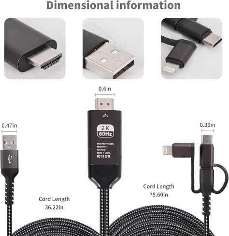 الإضاءة إلى كابل HDMI محول HDMI للهاتف التلفزيون إلى محول التلفزيون 2k 60 هرتز 1080P محول AV الرقمي 3 في 1 موصل شاشة المزامنة كابل HDMI متوافق مع الإضاءة USB C Micro USB إلى شاشة عرض HDTV in Kuwait