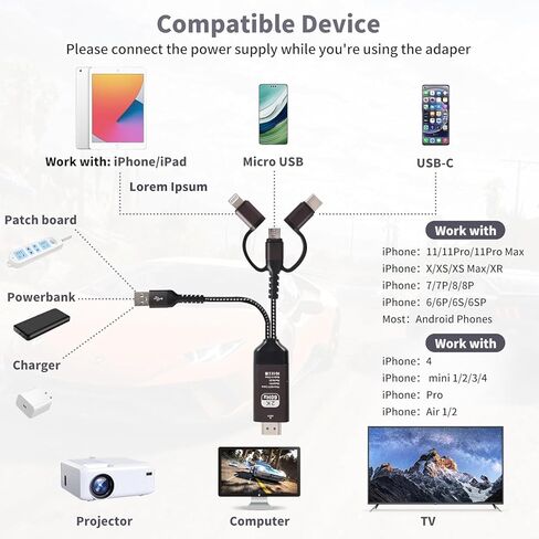 الإضاءة إلى كابل HDMI محول HDMI للهاتف التلفزيون إلى محول التلفزيون 2k 60 هرتز 1080P محول AV الرقمي 3 في 1 موصل شاشة المزامنة كابل HDMI متوافق مع الإضاءة USB C Micro USB إلى شاشة عرض HDTV in Kuwait