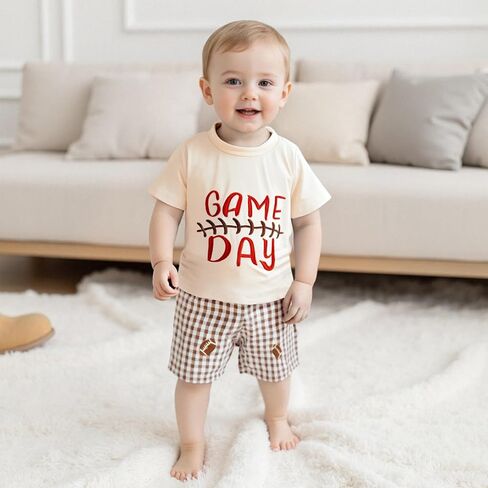 Hekkomird Baby Boy Cute Letter Short Sleeve T-shirt Top And Elastic Drawstring Shorts Toddler Summer Clothes in Kuwait