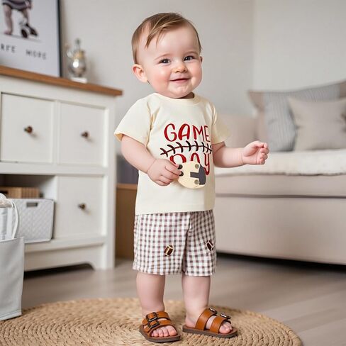 Hekkomird Baby Boy Cute Letter Short Sleeve T-shirt Top And Elastic Drawstring Shorts Toddler Summer Clothes in Kuwait