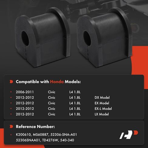 A-Premium 2 x Rear To Frame Sway Bar Bushing Kit, Compatible with Honda Civic 2006-2012 in Saudi Arabia